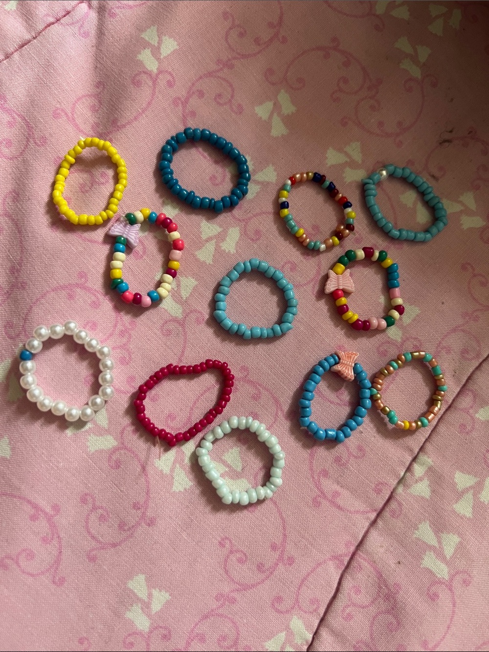 Multicolor & Turquoise Beaded Stretch Rings - Girls Pack